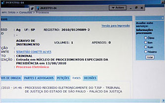 Tel&atilde;o mostrando o primeiro recurso transmitado online. - R&ocirc;mulo Pordeus/TJ-SP