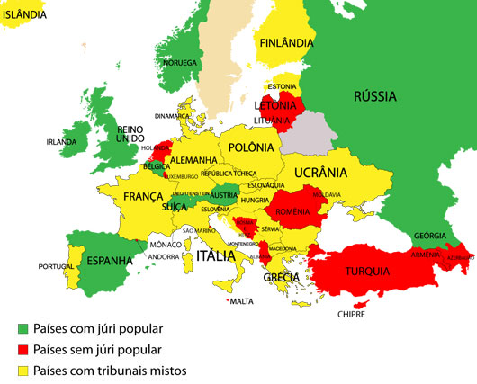 Mapa - Países com júri popular, sem júri popular e mistos - Jeferson Heroico