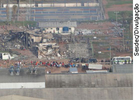 Um novo quebra-quebra na manhã desta quinta-feira (17) destruiu toda a estrutura de um dos dois canteiros de obra da usina de Jirau, no rio Madeira, em Rondônia - Sesdec/Divulgação