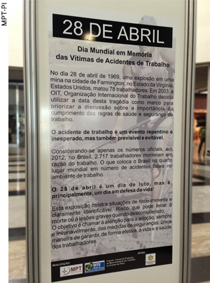 Exposi&ccedil;&atilde;o Fotogr&aacute;fica Dia Mundial em Mem&oacute;ria das V&iacute;timas de *Acidentes de Trabalho [MPT-PI]