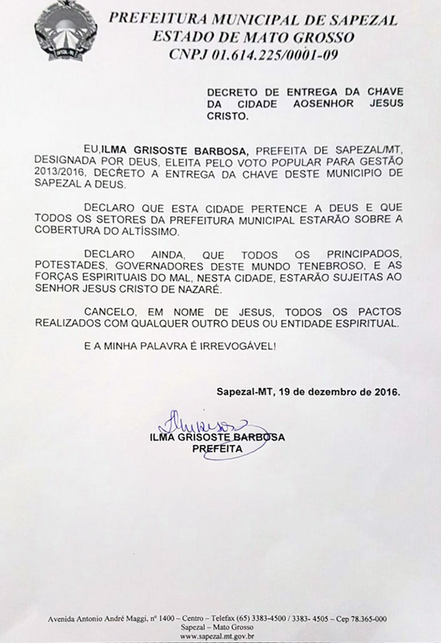 decreto prefeita de Sapezal, Ilma Grisoste Barbosa (página inteira 620 px) [Reprodução]
