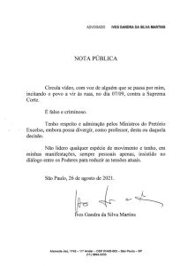 Ives Gandra não está convocando para manifestações contra o STF