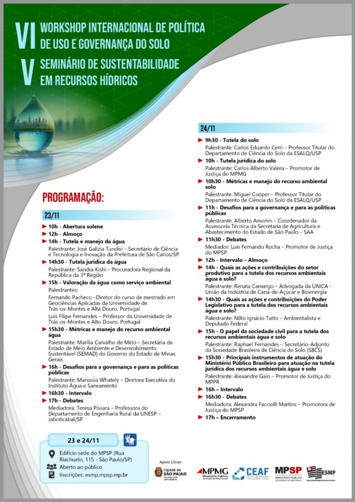 VI Workshop Internacional de Política de uso e Governança do solo e V Seminário de Sustentabilidade em Recursos Hídricos