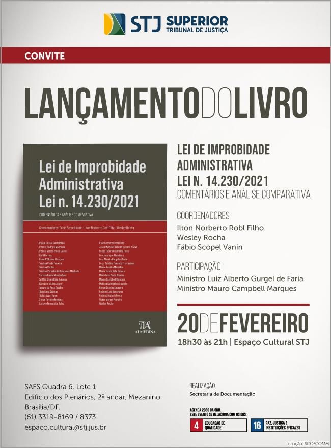 STJ sedia lançamento de livro sobre Lei da Improbidade Administrativa