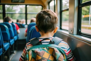 Criança em ônibus escolar
