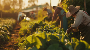 pessoas plantando hortaliças no campo