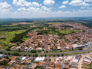 Vista aérea de casas às margens de avenida