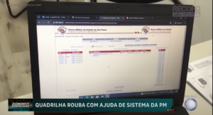 Reprodução de reportagem da TV Record sobre uso de sistemas da PM-SP por quadrilhas