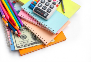 papelaria e dinheiro