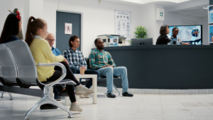 Pessoas em sala de espera