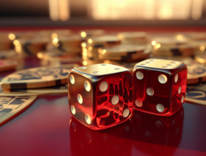 dados vermelhos em mesa de cassino