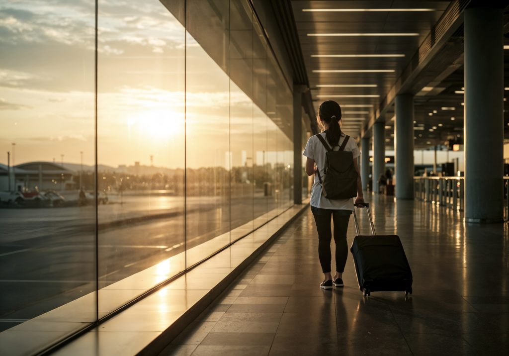 mulher em aeroporto