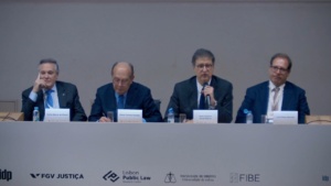 Carlos Blanco de Morais, Gilmar Mendes, Paulo Gonet e Luis Felipe Salomão no encerramento do XIV Fórum de Lisboa